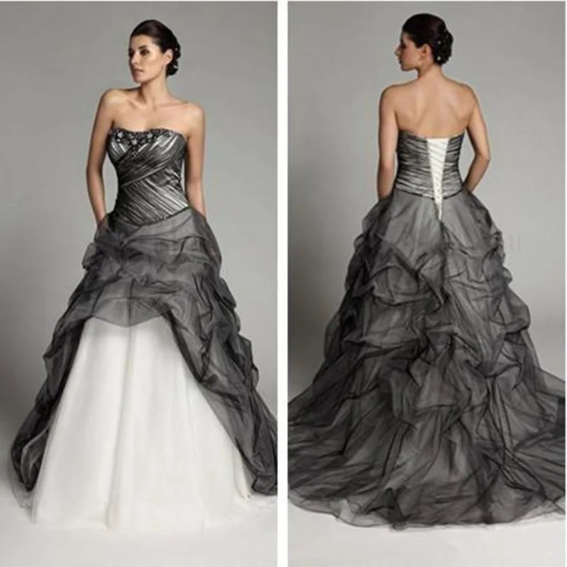 customized Black and White Wedding Dresses Gothic Vintage Ruffles Bridal Gowns Pleats Retro Vestidos de Novia gelinlik marria Main image
