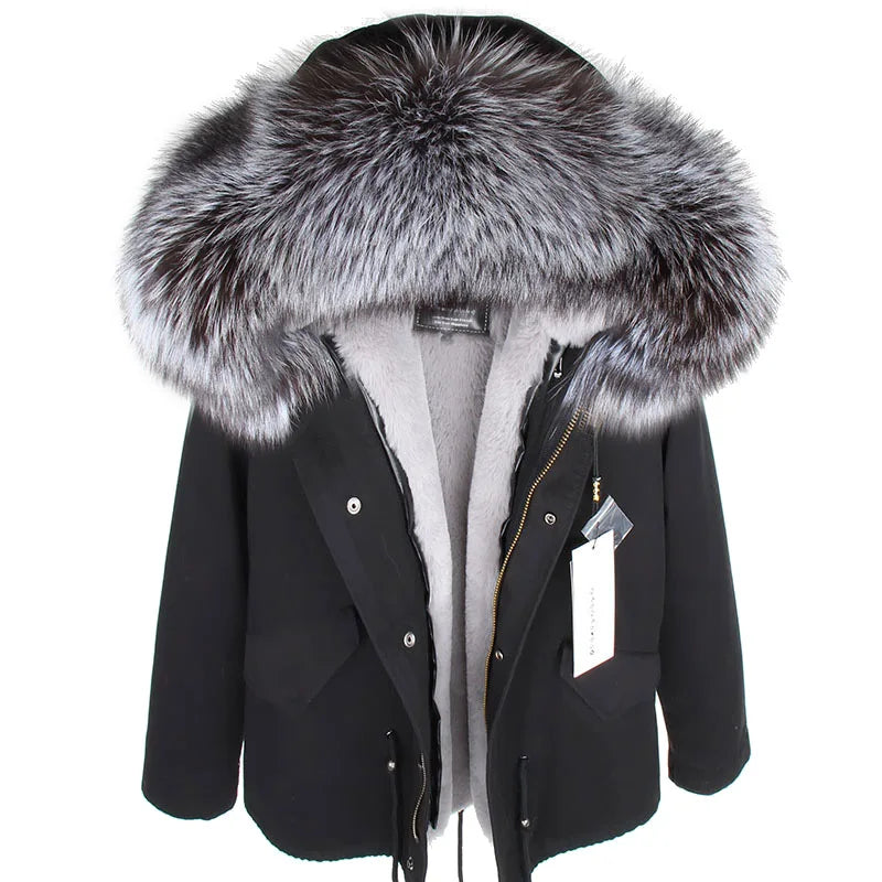 MAOMAOKONG 2025 & 2026 Real Fur Coat New Fashion Fox Fur Collar Winter Women's clothing Removable Lining Thickened Jacket Short Parka Main image