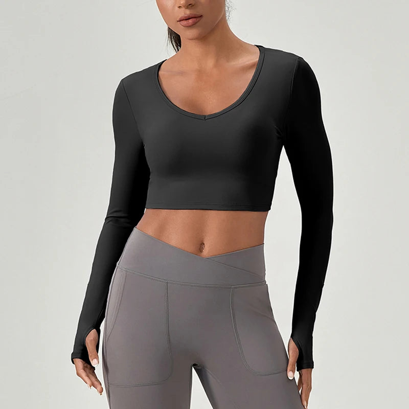 Fashionable Cross Back Slim Fit Long Sleeve Yoga Top Quick Dry Workout T-shirts for Running Gym Fitness