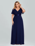 Plus Size Evening Dresses Long XUCTHHC Elegant A Line V Neck Ruffles Chiffon Formal Wedding Party Dress Robe De Soiree 2021