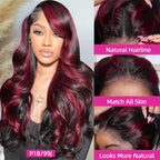 Raw Indian Hair 18-32 Inch Highlight 99J Colored Body Wave Wigs Human Hair 13x4 Transparent Lace Front Wigs for Black Women