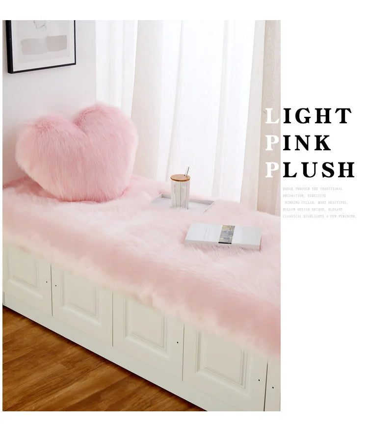 Luxury Imitation Fur Cushion Plush Sofa Carpet Faux Fur Sheepskin Rug Balcony Bay Window Mat Kid's Bedroom Fluffy Blanket White
