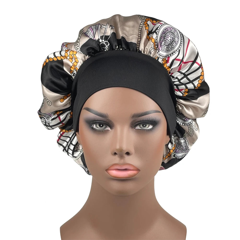 Large Size Satin Bonnet Paisley Print Bonnets for Women Beanies Women Hat Sleep Night Cap Designer Bonnets Long Braid Hat