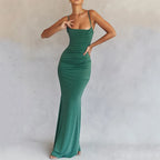 2026  Women's Summer High Quality  Fishbone Slip Party Dress  French Style  Elegant Sleeveless Stretch Slim-fit Dress