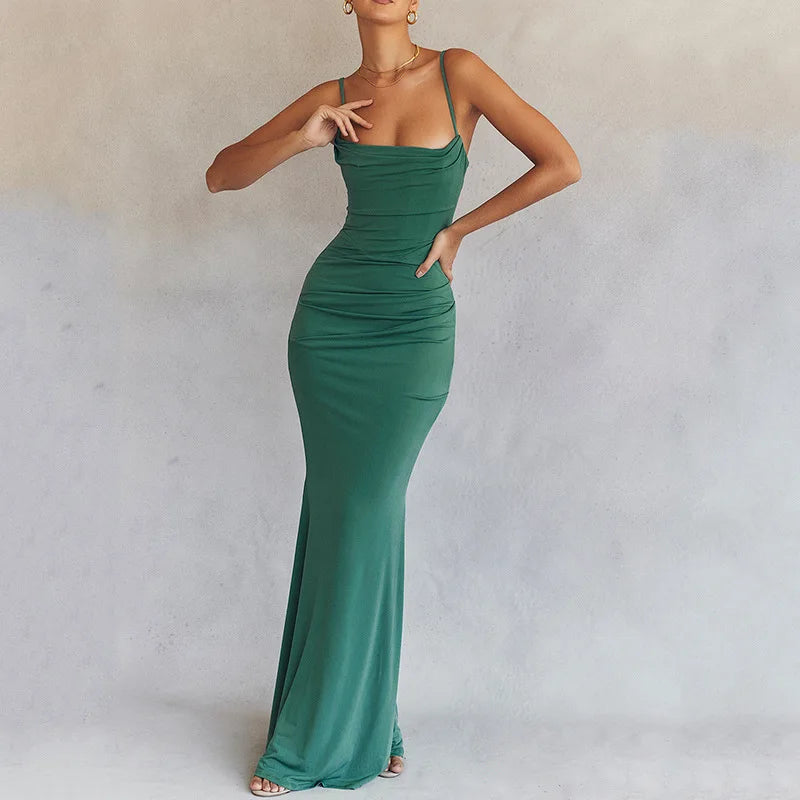 2026  Women's Summer High Quality  Fishbone Slip Party Dress  French Style  Elegant Sleeveless Stretch Slim-fit Dress