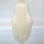 Voguequeen Platinum Blonde Synthetic Lace Front Wigs Silky Straight Heat Resistant Fiber Daily Wear For Women