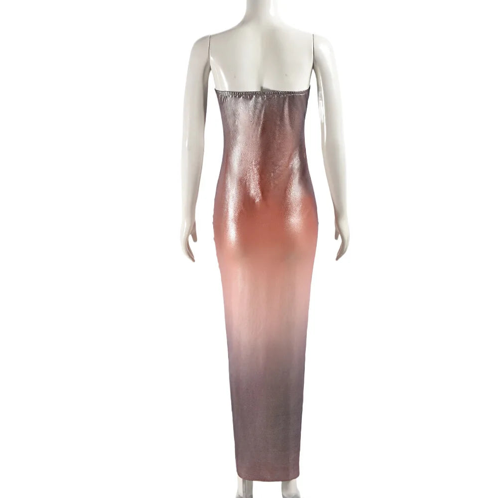 Y41250 Women Sexy Gradient Colors Print Tube Dress