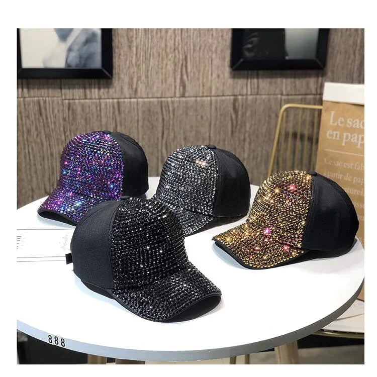 Women's Studded Rhinestone Baseball Cap Adjustable  Sparkle Bling Sun Hat