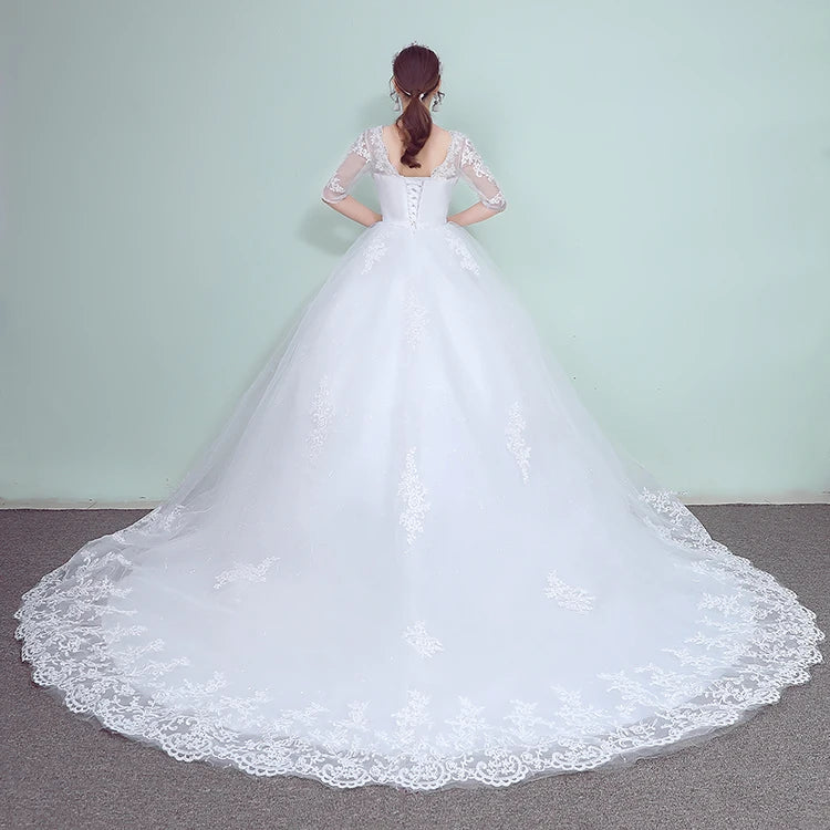 Wedding Dress 2026 The Elegant Half Sleeve Sexy V-neck Court Train Ball Gown Princess Vintage Lace Wedding Dresses Plus Szie