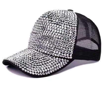 Women's Studded Rhinestone Baseball Cap Adjustable  Sparkle Bling Sun Hat