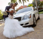 Tassel Train African Mermaid Wedding Dresses 2020 Cap Sleeve lace up Back Embroidery Trumpet Lace Wedding Dress