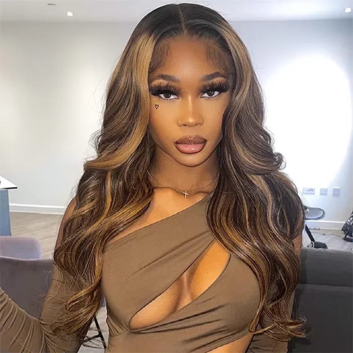 Wholesale 13x4 Lace Full Frontal Wig Brazilian Hair for Ombre Highlight Body Wave in Honey Blonde Dark Roots Transparent Lace Secondary image
