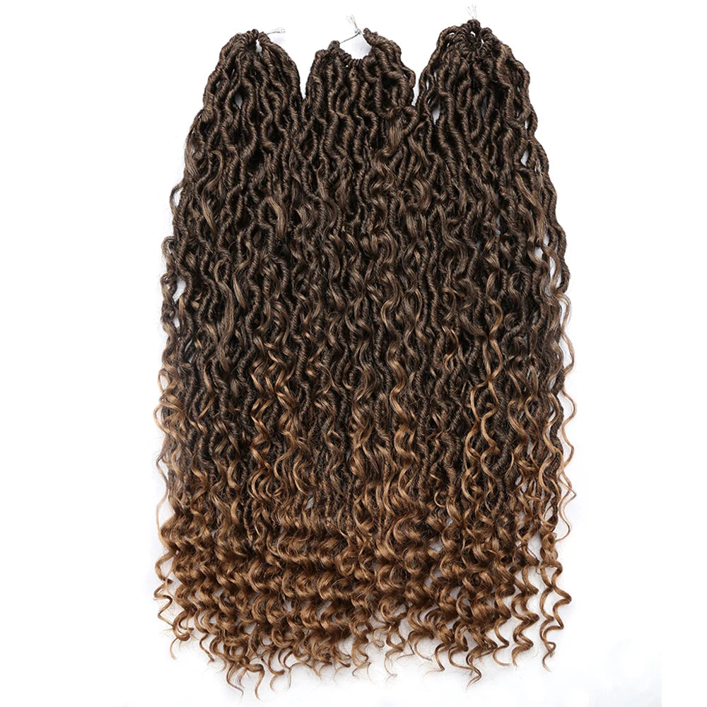 Synthetic Goddess Locs Crochet Hair Braids Curly Faux Locs Braiding Hair Extensions Wig For Women Black Hippie Boho Style