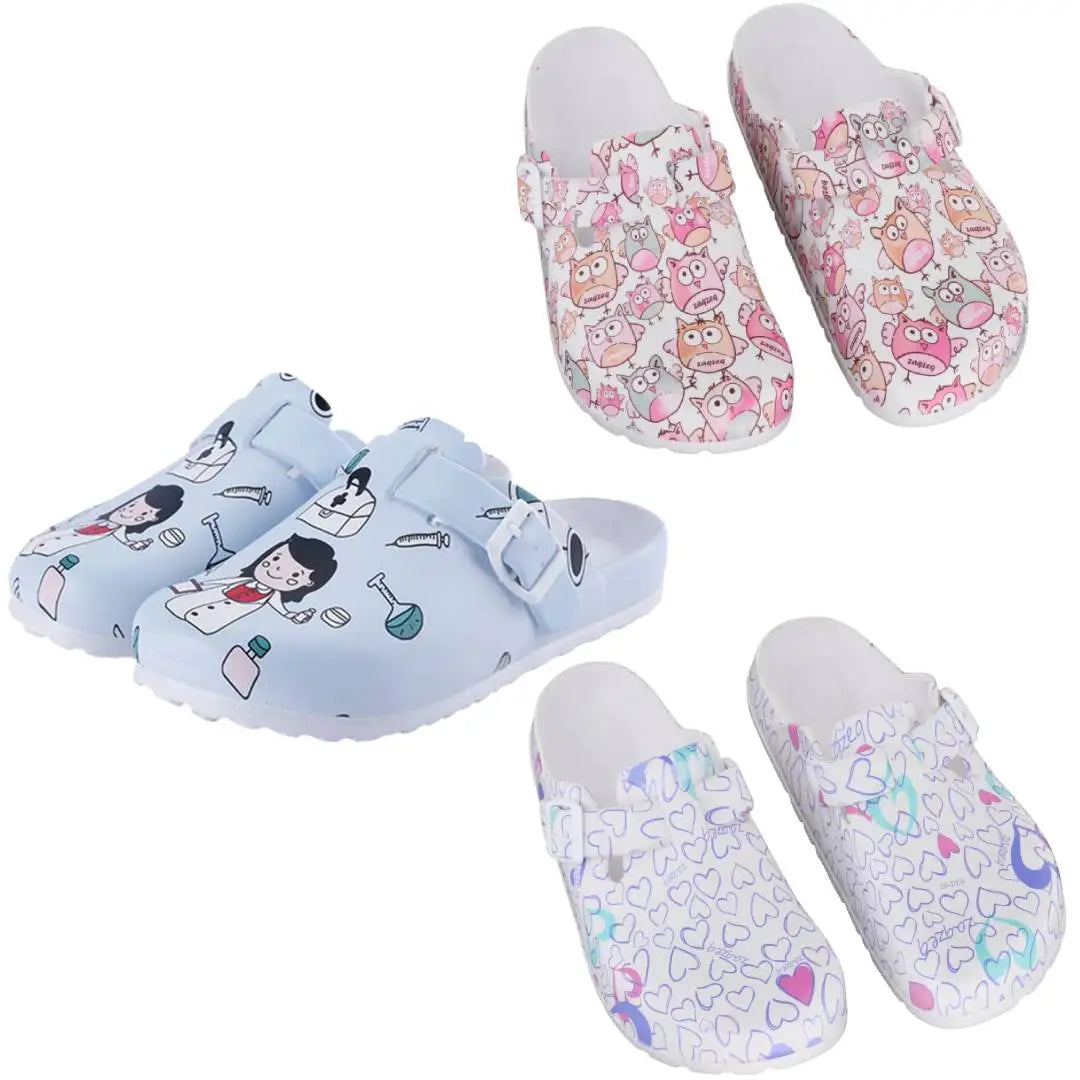 Patterned Nursing Shoes for Women Garden Shoes Waterproof Platform Slippers Sandals Nurse Clogs Slip Resistant Work Chef Shoes Main image