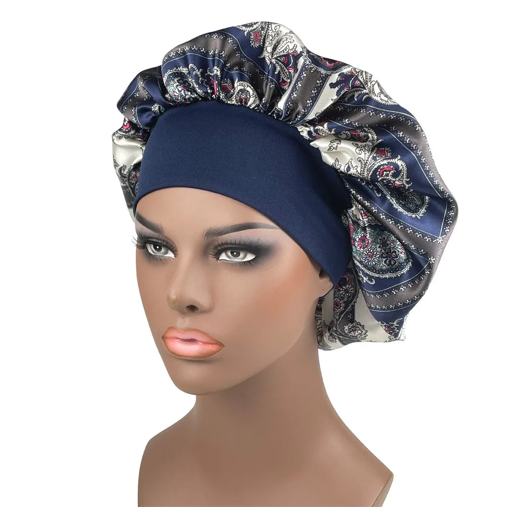 Large Size Satin Bonnet Paisley Print Bonnets for Women Beanies Women Hat Sleep Night Cap Designer Bonnets Long Braid Hat