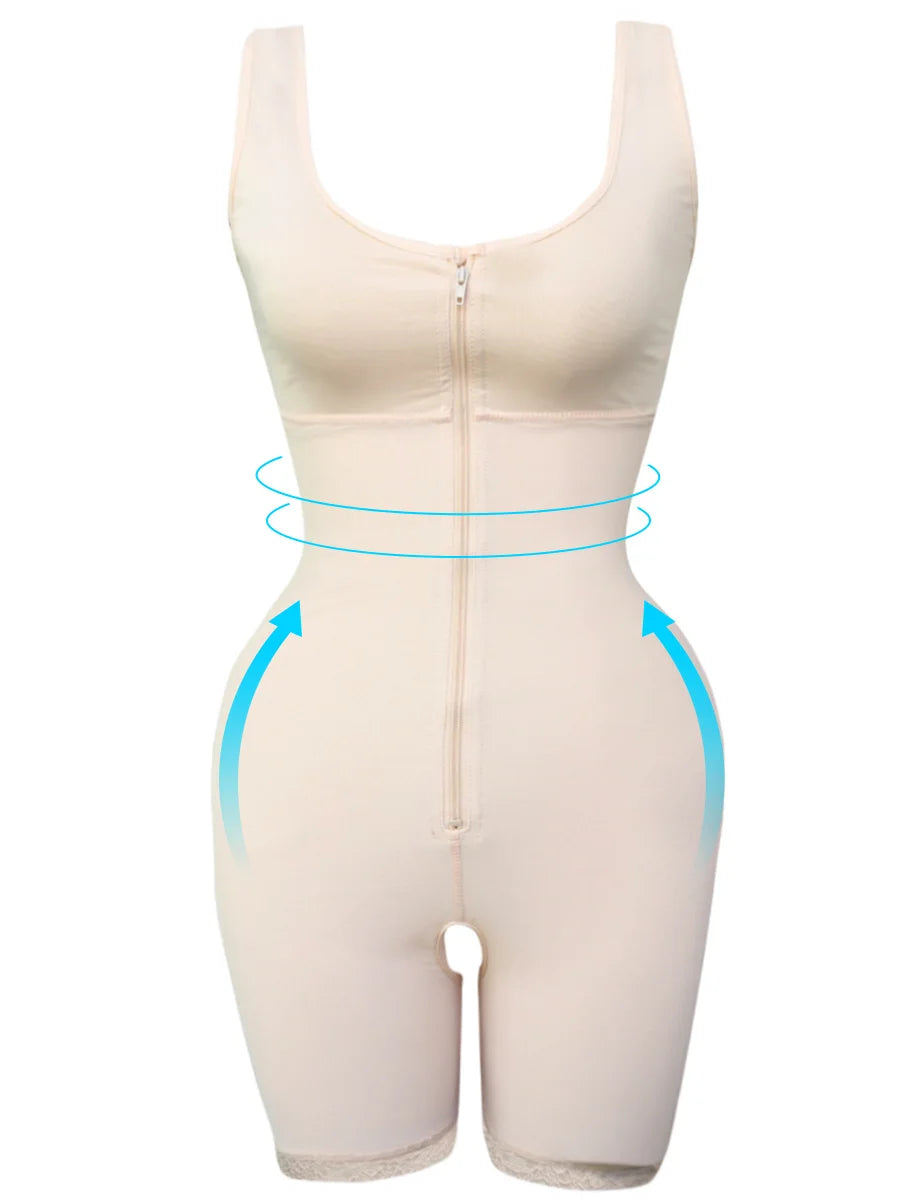 Zip Waist Lace Slimming Shaper Corset Control Shapewear Butt Lifter Strap Body Shaper Underwear Bodysuit Women Plus Size S-6xl