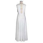 JRRY Sexy Women High Slit Maxi Dresses Deep V Neck Backless Long Dress Solid Pattern Floor Length Dress Vestidos
