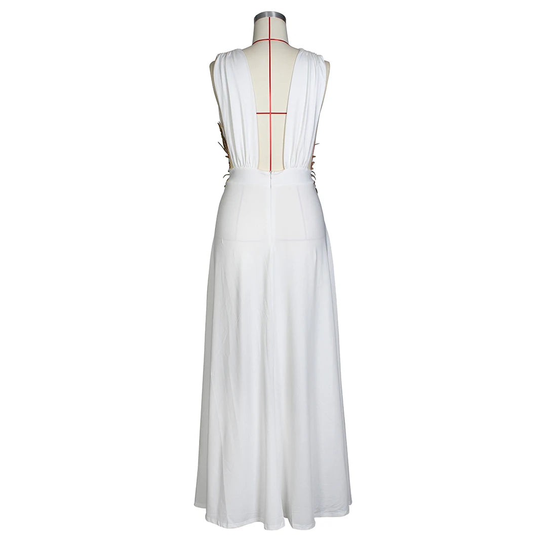 JRRY Sexy Women High Slit Maxi Dresses Deep V Neck Backless Long Dress Solid Pattern Floor Length Dress Vestidos