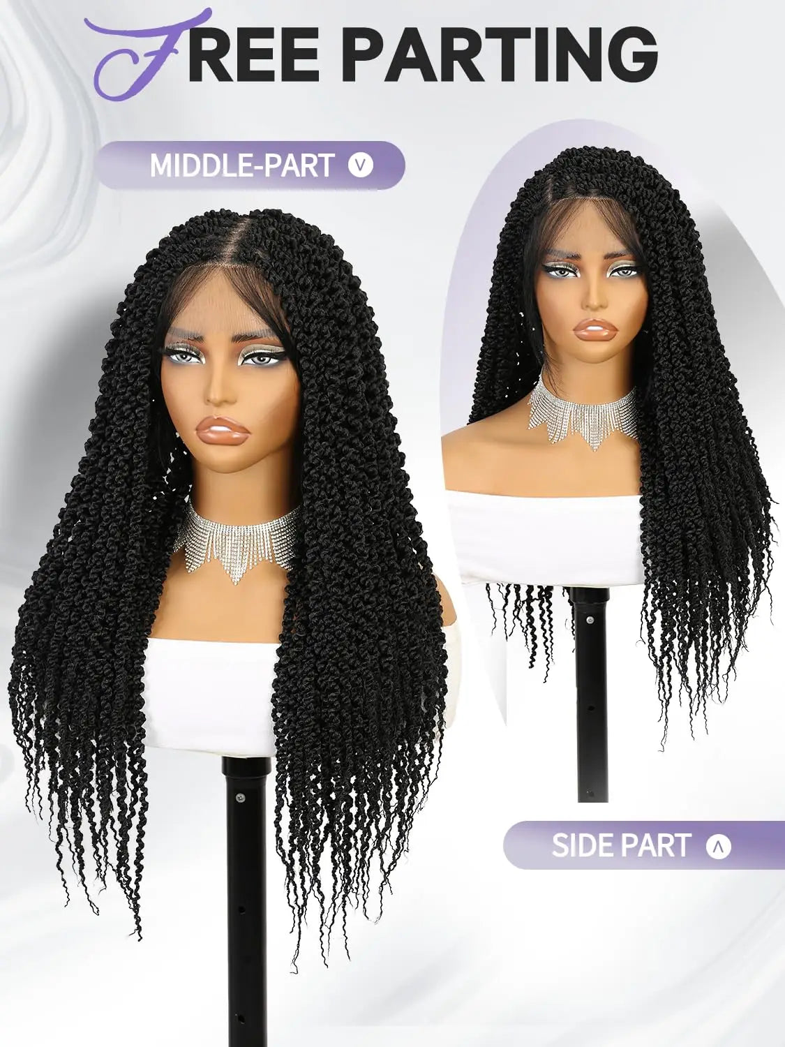 WIGER Full Double Lace Braided Wig with Pre Plucked Baby Hair Senegalese Style Black 24 Inch 180g Secondary image