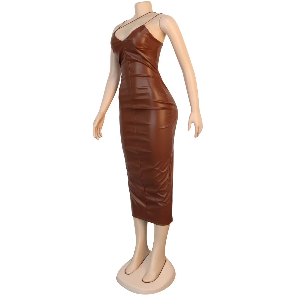 faux leather dress women dresses for women 2026 birthday outfits female dresses casual PU winter clothes