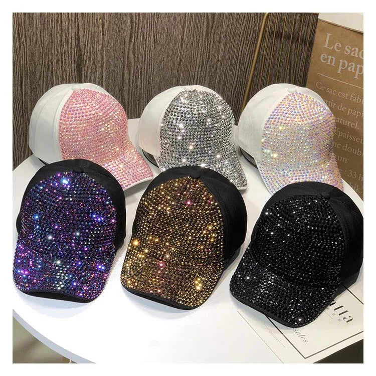 Women's Studded Rhinestone Baseball Cap Adjustable  Sparkle Bling Sun Hat