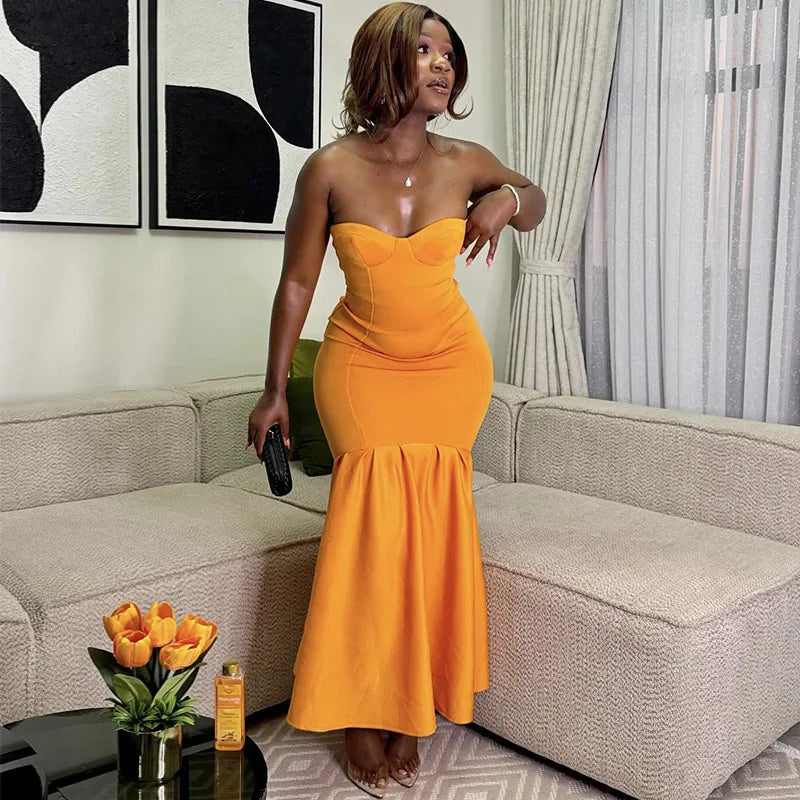 European American Cross-border Women's 2026 Spring New Fashion Sexy Strapless Tube Top Slim-fit Hip Skirt Fishtail Dress Secondary image