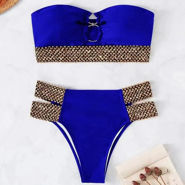 Bikini 2026 Wholesale New Sexy Multi-Color Lace V-Neck Ruffled High Waist Split Swimsuit 2 Piece Bikini Set Women Secondary image