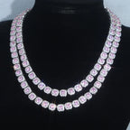 Iced Out Bling pink Diamond Hip Hop Women Charm Jewelry Geometric square Cubic Zirconia Cz Cluster Tennis Necklace