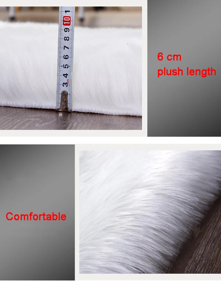 Luxury Imitation Fur Cushion Plush Sofa Carpet Faux Fur Sheepskin Rug Balcony Bay Window Mat Kid's Bedroom Fluffy Blanket White
