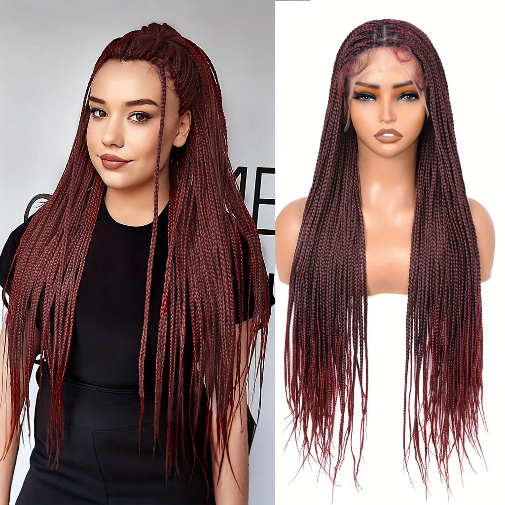 Knotless Three-Strand Box Crochet Braided Hair Wig Full Lace Glueless 18-36 Inch Natural Hairline American Women Braiding Wigs