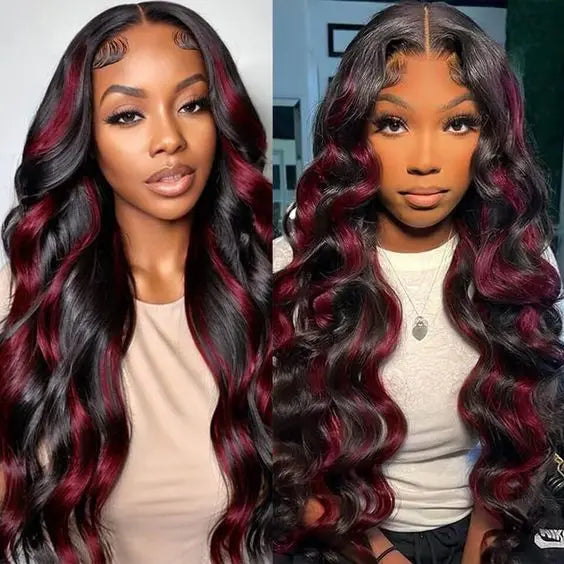 Raw Indian Hair 18-32 Inch Highlight 99J Colored Body Wave Wigs Human Hair 13x4 Transparent Lace Front Wigs for Black Women Main image