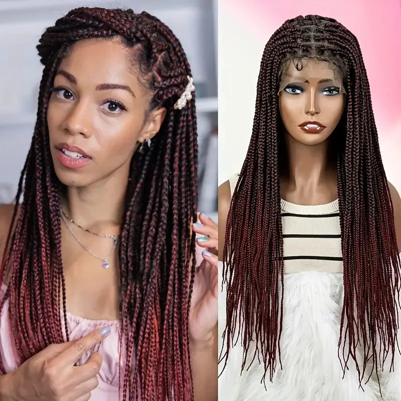 Knotless Three-Strand Box Crochet Braided Hair Wig Full Lace Glueless 18-36 Inch Natural Hairline American Women Braiding Wigs