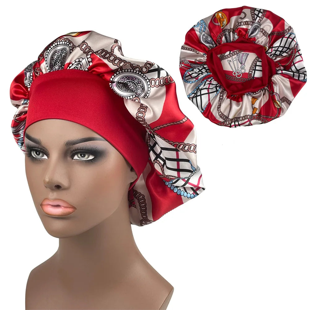 Large Size Satin Bonnet Paisley Print Bonnets for Women Beanies Women Hat Sleep Night Cap Designer Bonnets Long Braid Hat