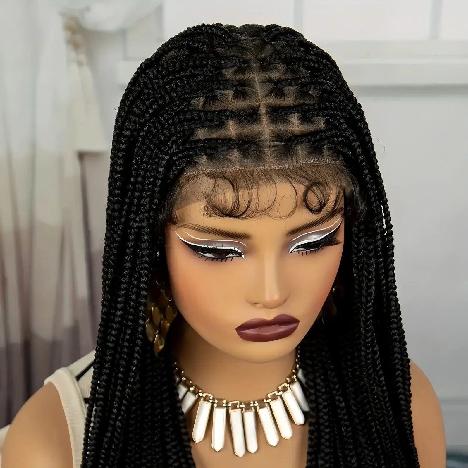 Knotless Three-Strand Box Crochet Braided Hair Wig Full Lace Glueless 18-36 Inch Natural Hairline American Women Braiding Wigs
