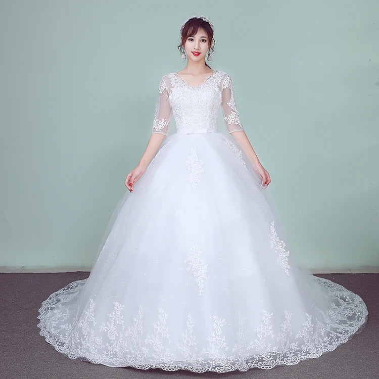 Wedding Dress 2026 The Elegant Half Sleeve Sexy V-neck Court Train Ball Gown Princess Vintage Lace Wedding Dresses Plus Szie