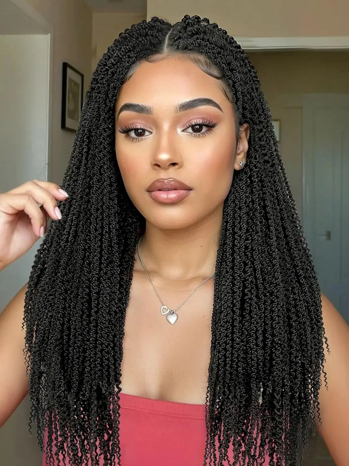WIGER Full Double Lace Braided Wig with Pre Plucked Baby Hair Senegalese Style Black 24 Inch 180g