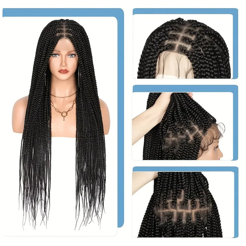 Knotless Three-Strand Box Crochet Braided Hair Wig Full Lace Glueless 18-36 Inch Natural Hairline American Women Braiding Wigs