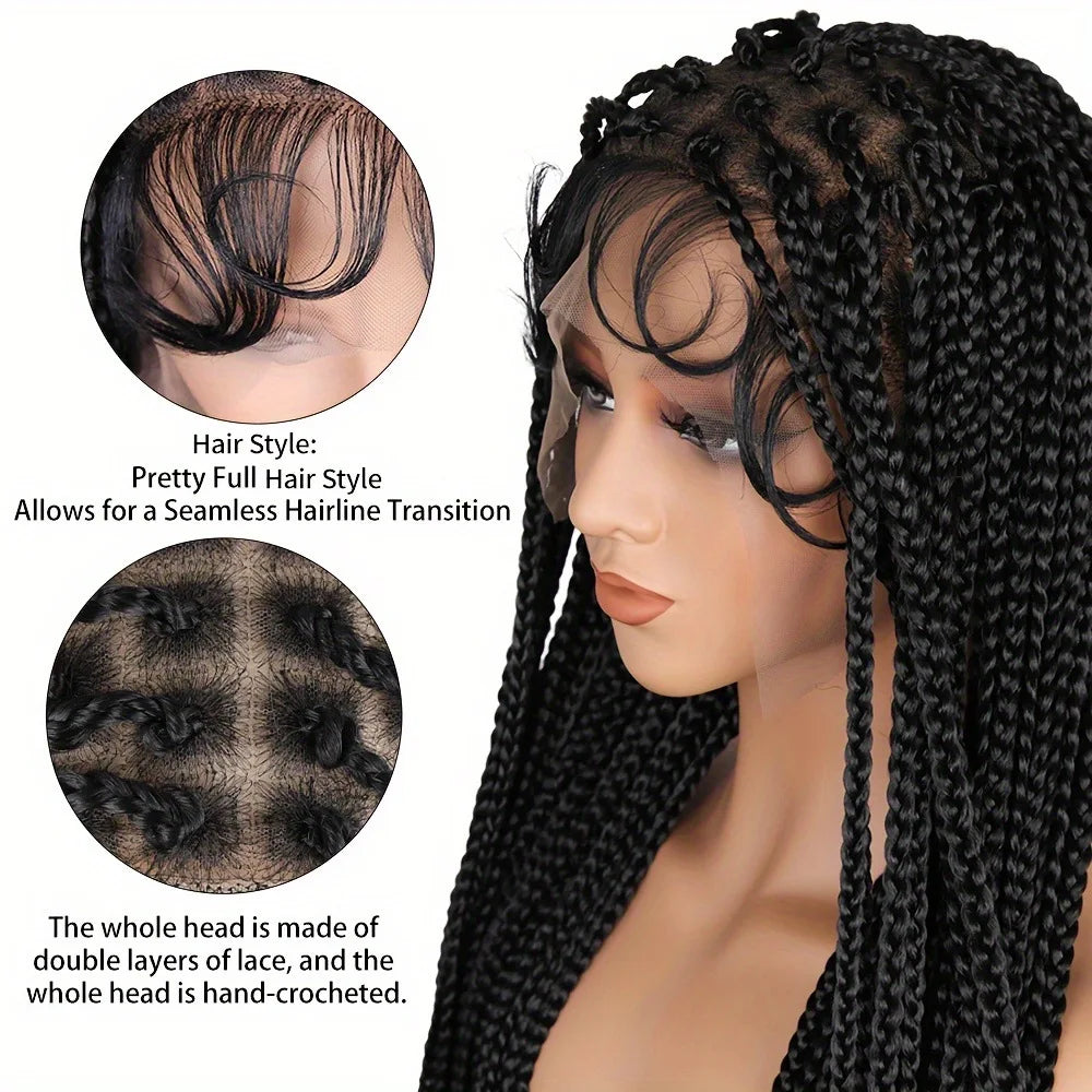 Knotless Three-Strand Box Crochet Braided Hair Wig Full Lace Glueless 18-36 Inch Natural Hairline American Women Braiding Wigs