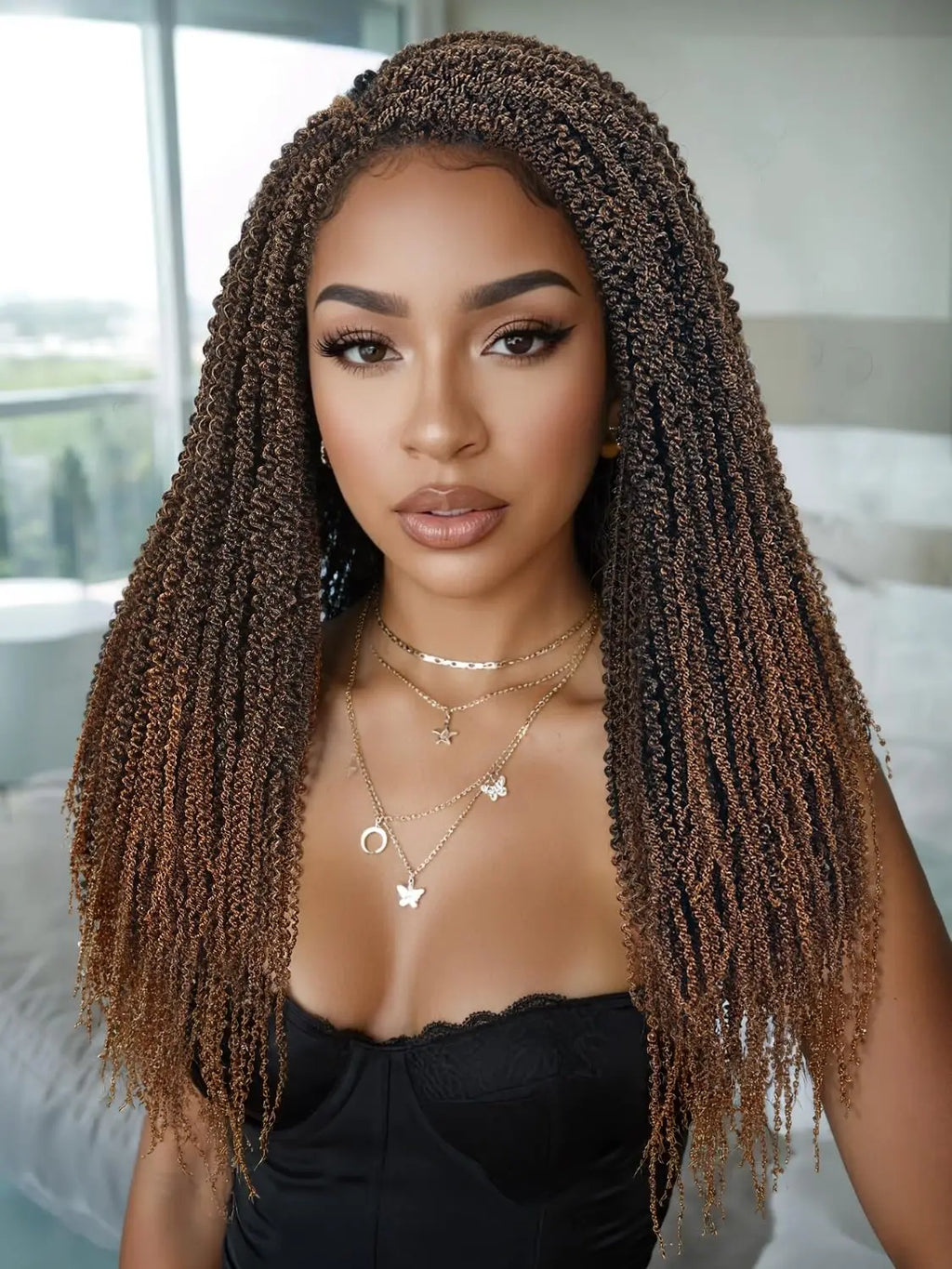 WIGER Full Double Lace Braided Wig with Pre Plucked Baby Hair Senegalese Style Black 24 Inch 180g