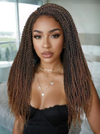 WIGER Full Double Lace Braided Wig with Pre Plucked Baby Hair Senegalese Style Black 24 Inch 180g