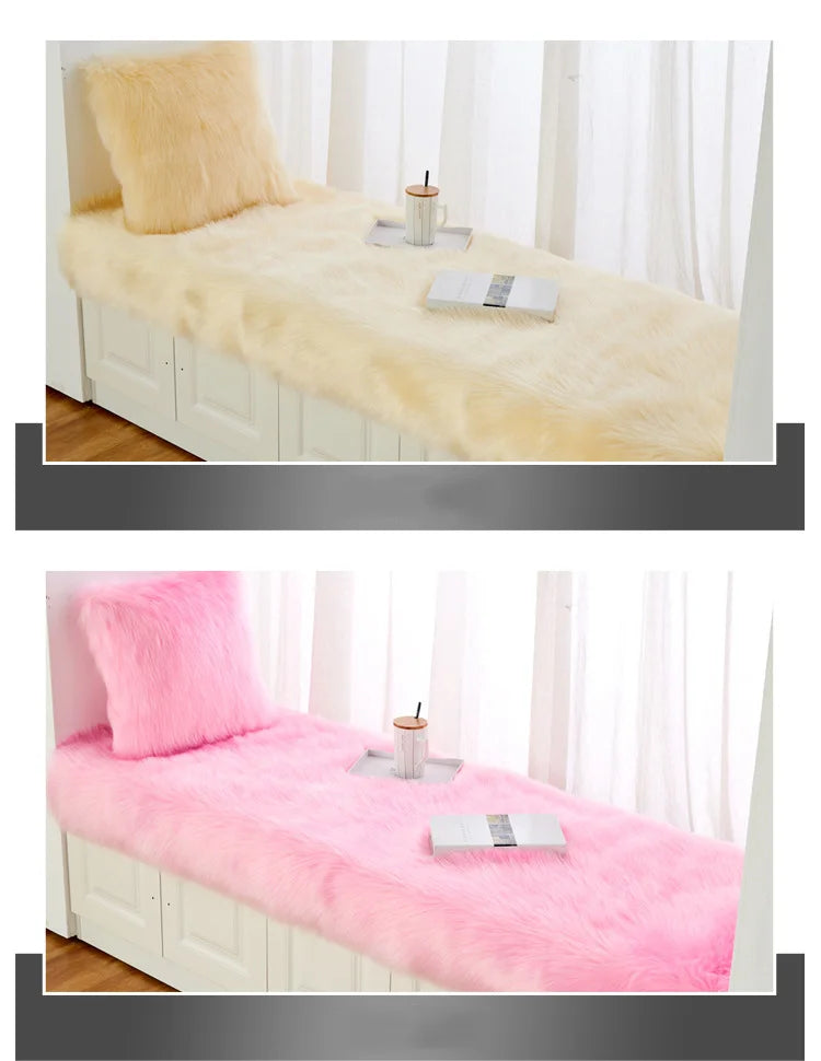 Luxury Imitation Fur Cushion Plush Sofa Carpet Faux Fur Sheepskin Rug Balcony Bay Window Mat Kid's Bedroom Fluffy Blanket White