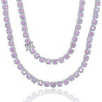 Iced Out Bling pink Diamond Hip Hop Women Charm Jewelry Geometric square Cubic Zirconia Cz Cluster Tennis Necklace