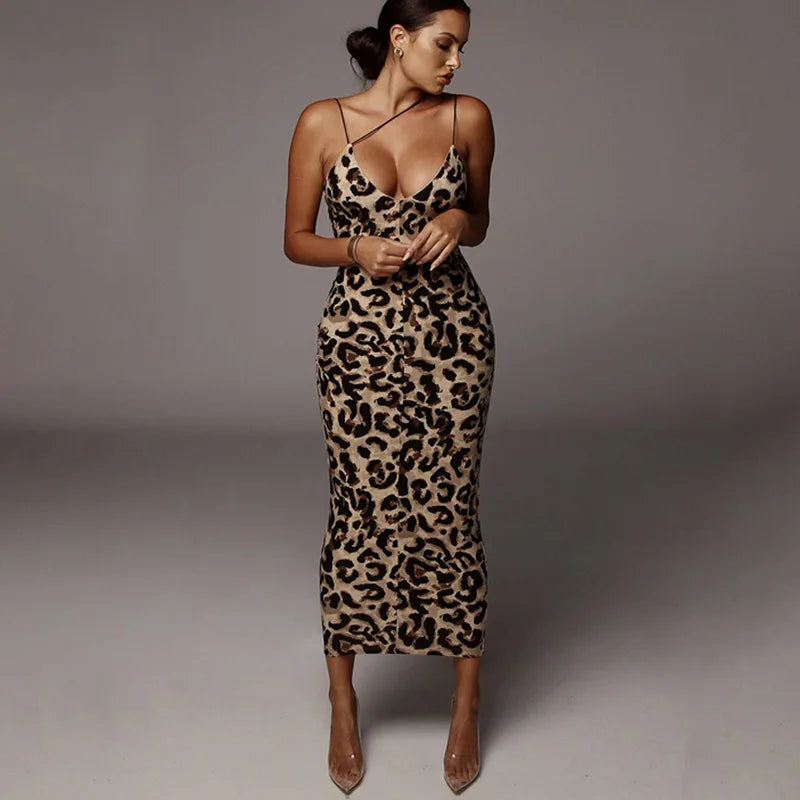 leopard print sleeveless V-neck sexy Hipster Fashion midi dress spring women fashion streetwear Christmas party outfits Secondary image