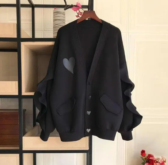 Large Size 4XL 150kg Autumn Jacket Women Hearted Coat Long Sleeve Button Jacket Coat Black Green Color Ladies Tops Secondary image