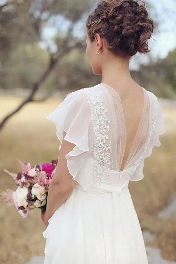 Customized Bohemian Hippie Style Wedding Dresses Beach A-line Backless Chiffon Bridal Dress Maternity Pregnant Bridal Gowns Secondary image