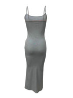 New Arrival Women's Summer Bodycon Maxi Dress Spaghetti Strap Sklinky Casual Ribbed Knit Floor-Length with Beading Decoration