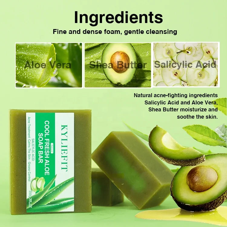 Kyliefit Hand Face Body Soothing Anti Acne Removal Pimples Brightening Lightning Bath Cool Fresh Aloe Vera Soap Bar for All Skin