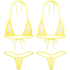 Women's Two-Piece Swimsuits Bikini Sets Sexy Mesh Sheer Halter neck Micro Bikini Outfits Bra Top with G-String Swimwear Female