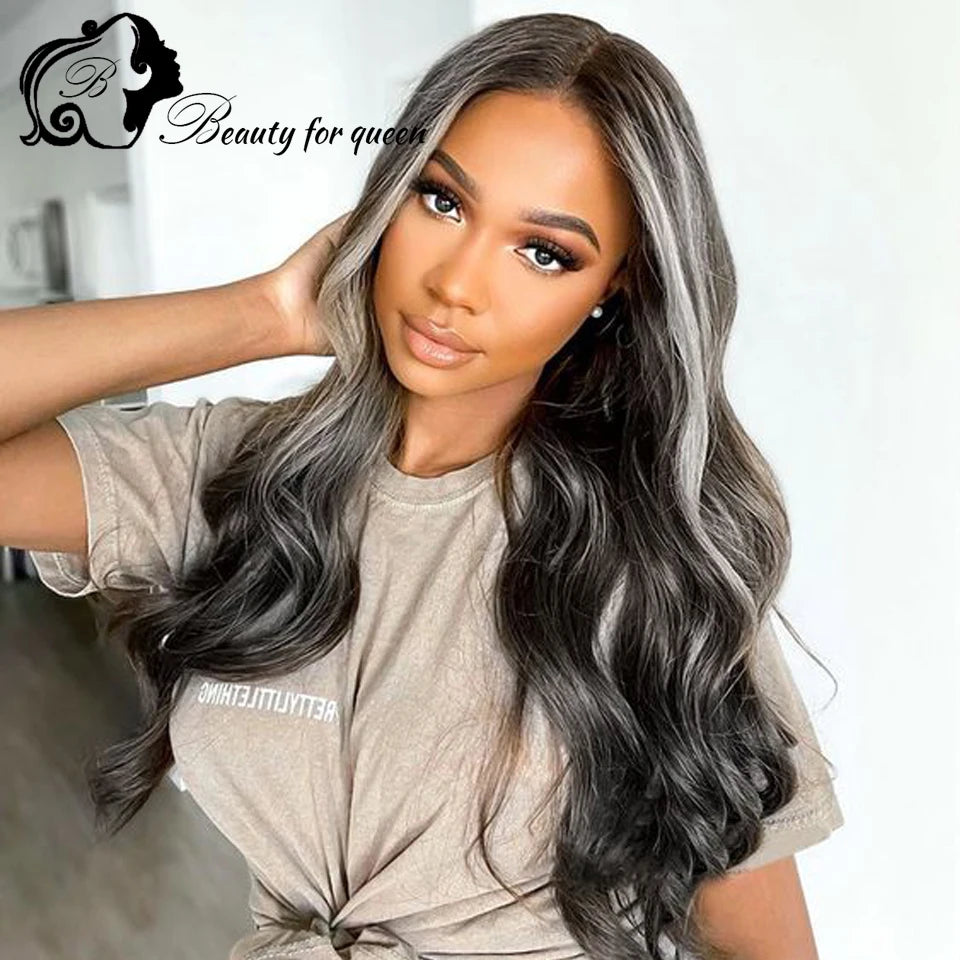 Colored Highlight White Black Body Wave Transparent 13x4 HD Lace Frontal Wigs For Women Brazilian Human Hair Wig 180 Density