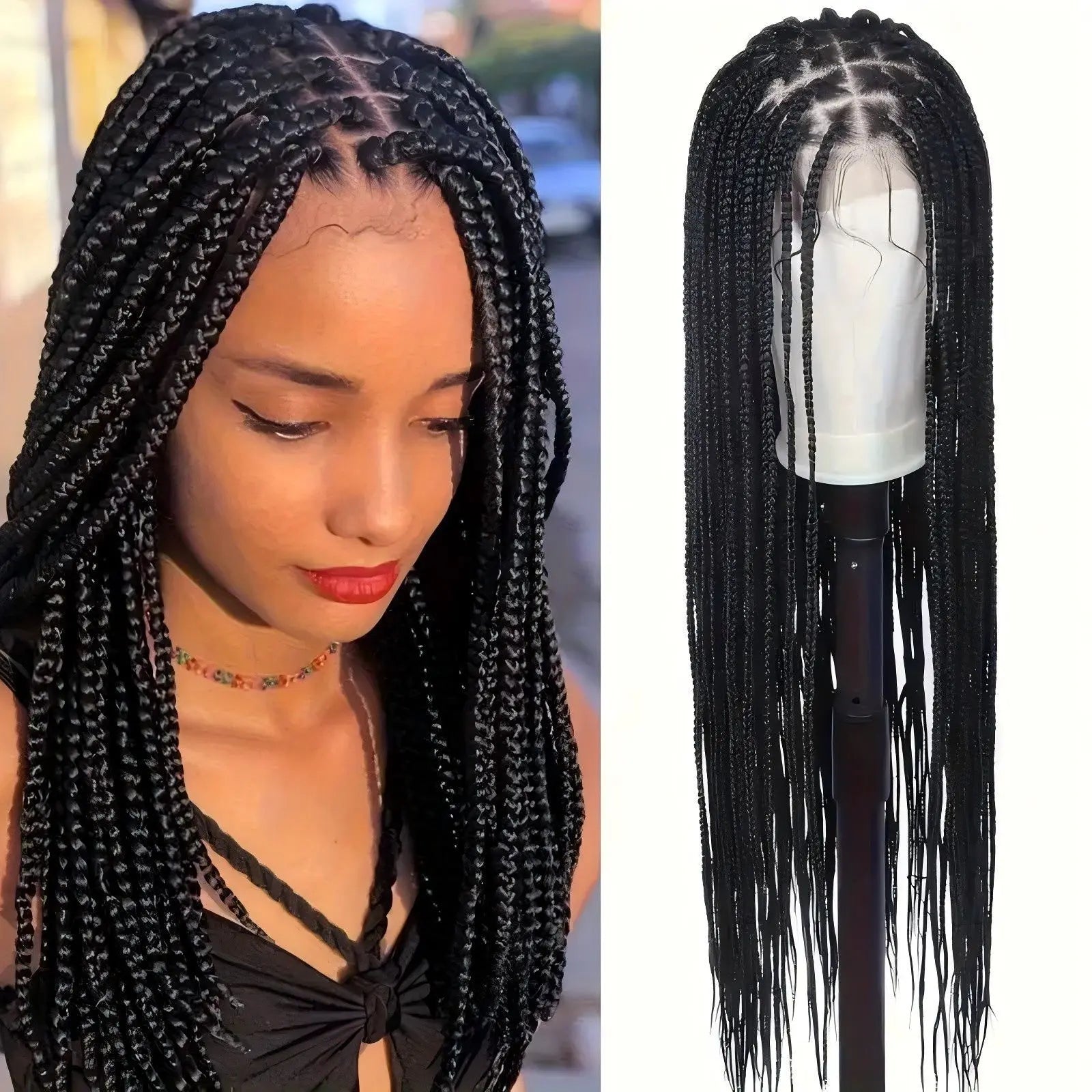 Knotless Three-Strand Box Crochet Braided Hair Wig Full Lace Glueless 18-36 Inch Natural Hairline American Women Braiding Wigs Main image